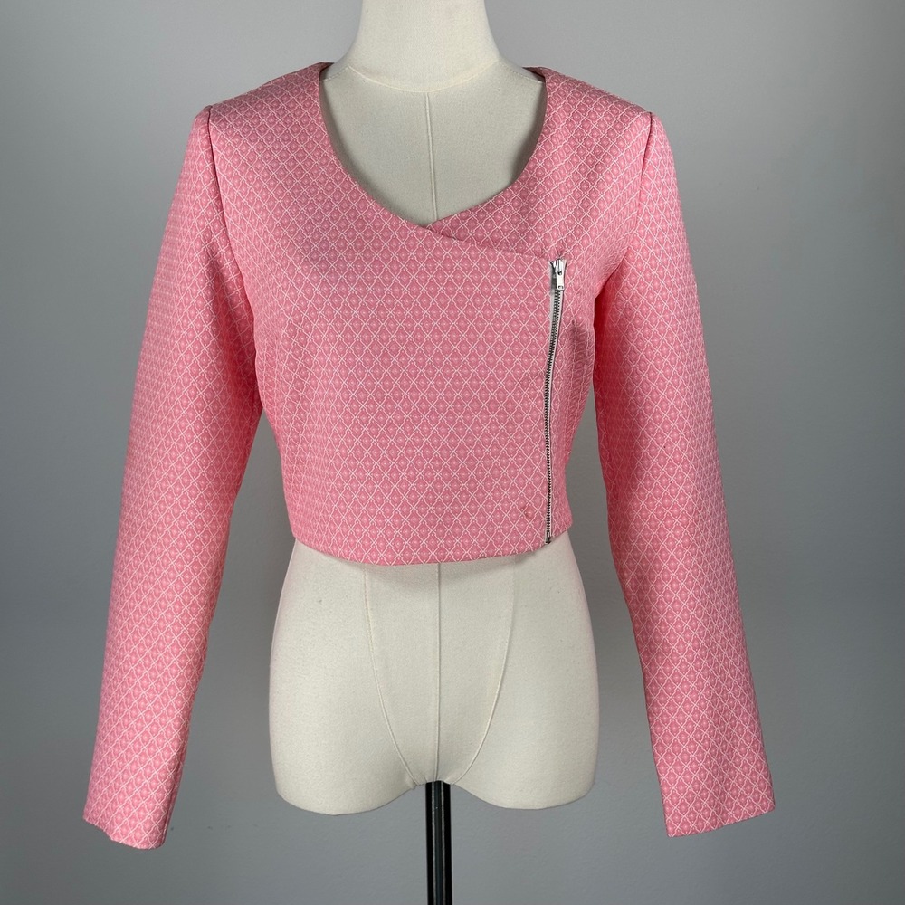 Alice's Pig Women's Cropped Zip Jacket Tara's Tartan Geometric Pink Mod Academia